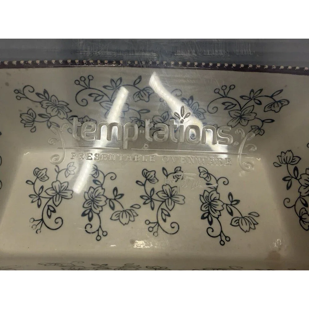 3 Pc TEMP-TATIONS Floral Lace 1 Quart Loaf Bakeware w/Lid & Hotplate